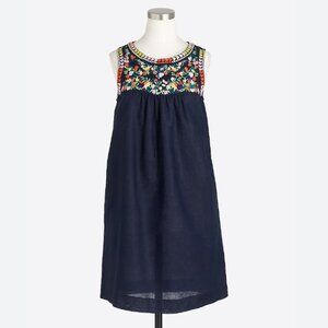 NEW J Crew Factory Navy Blue Embroidered Neck Sleeveless Shift Dress Size 00